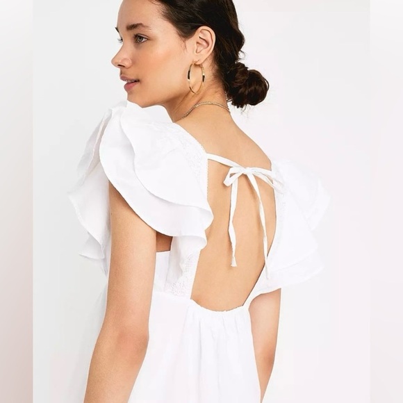 Urban Outfitters Baby Doll Casual White Mini Dress w/Ruffle Sleeves SZ M - Picture 3 of 14